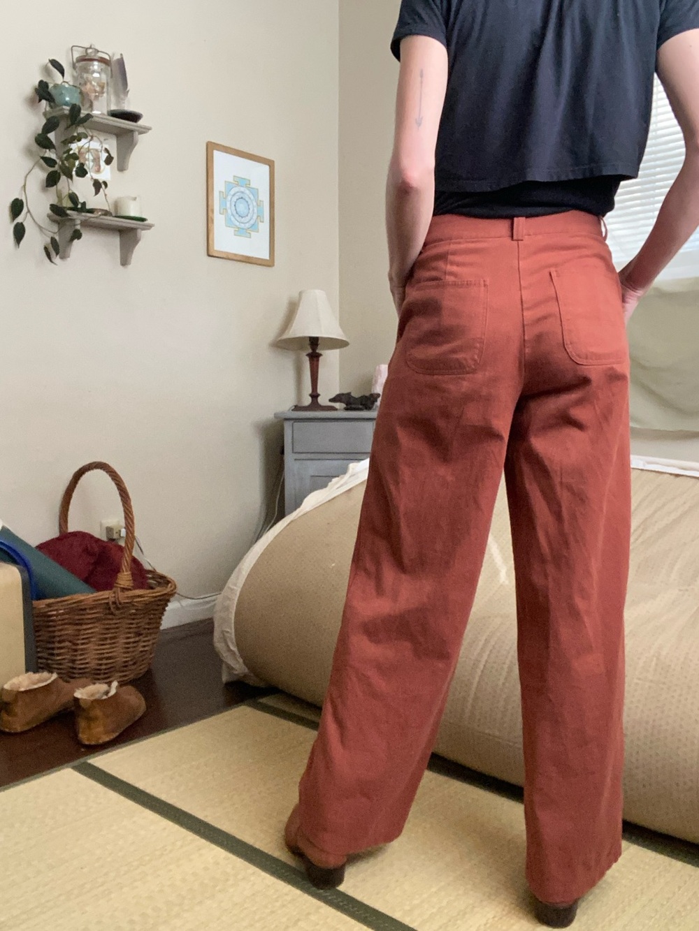 100% Cotton High-Waist Burnt Orange Bell Bottoms with White Rope Belt